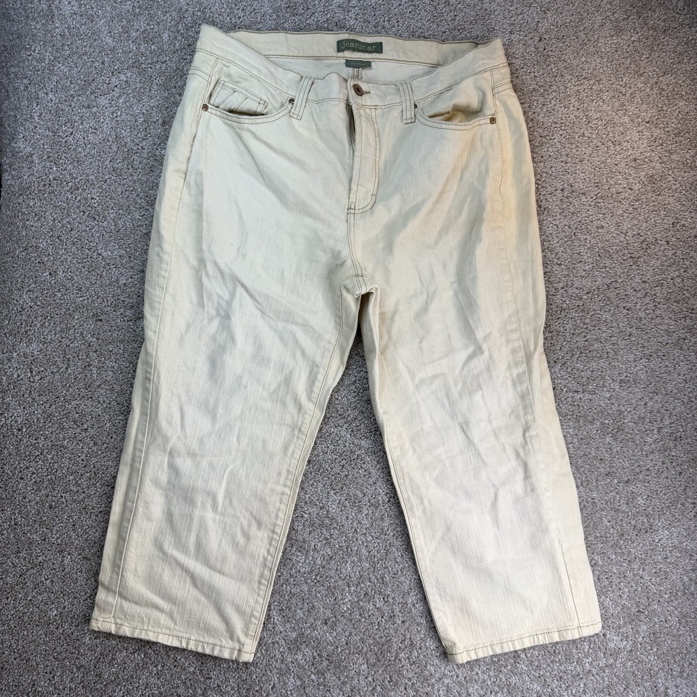 Jeanstar Straight Jeans Womens 16W Beige Light Wash Stretch Denim Pants